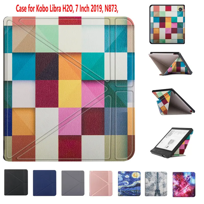 

Origami Stand Case for Kobo Libra H2O, 7 Inch 2019, N873, e-Books Premium PU Leather Hard Shell Slim Magnet Wake/Sleep Cover