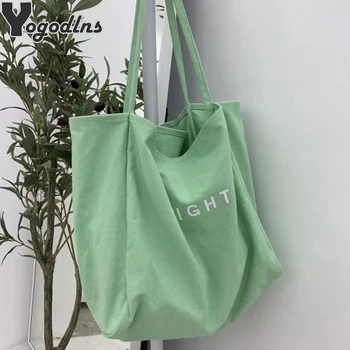 

Women Big Canvas Shopping Bag Reusable Big Capacity Tote Shoulder Bag Shopper Handbag Pouch Girls Casual Letter Design Book Bag
