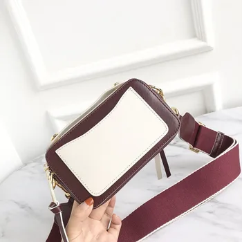 

fashion women shoulder bag patchwork color genuine leather material gray pink wine red 3 color wide shoulder strap