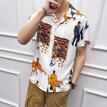 

Fashion 2020 New Digital Print Mens Casual Flower Shirts Slim Fit Man Blouse Men Clothes 3XL High Quality Men Shirt Short Sleeve