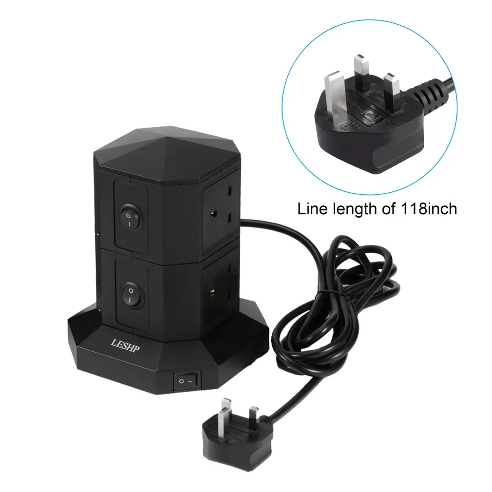 LESHP USB Smart Charging Socket 2 Layers 6 USB Ports Fast Charge Power Strip 3M Cable Anti Surge Prevention Energy-saving