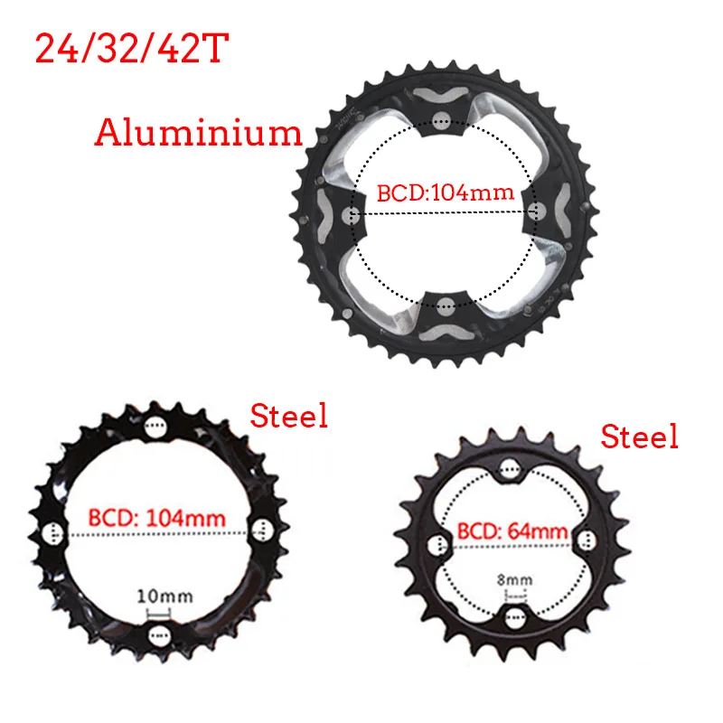 64BCD 104BCD цепь 24 t/32 t/42 t MTB кольцо цепи велосипеда алюминия 3*10S шатун тройной дорожный Кривошип горного велосипеда запчасти для велосипеда