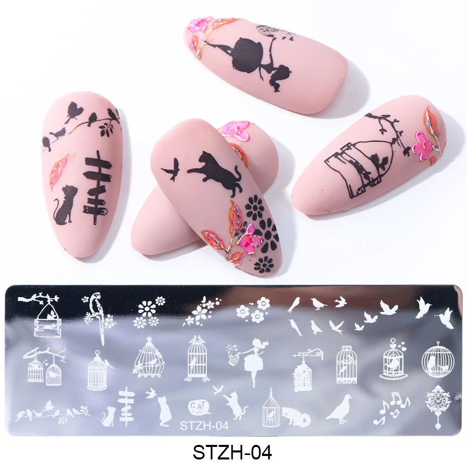 1pcs Nail Art Stamps Nail Stamping Plates Templates Letters Butterfly Leaves Cats Stars Gel Polish Manicure Stencils TRSTZH01-12