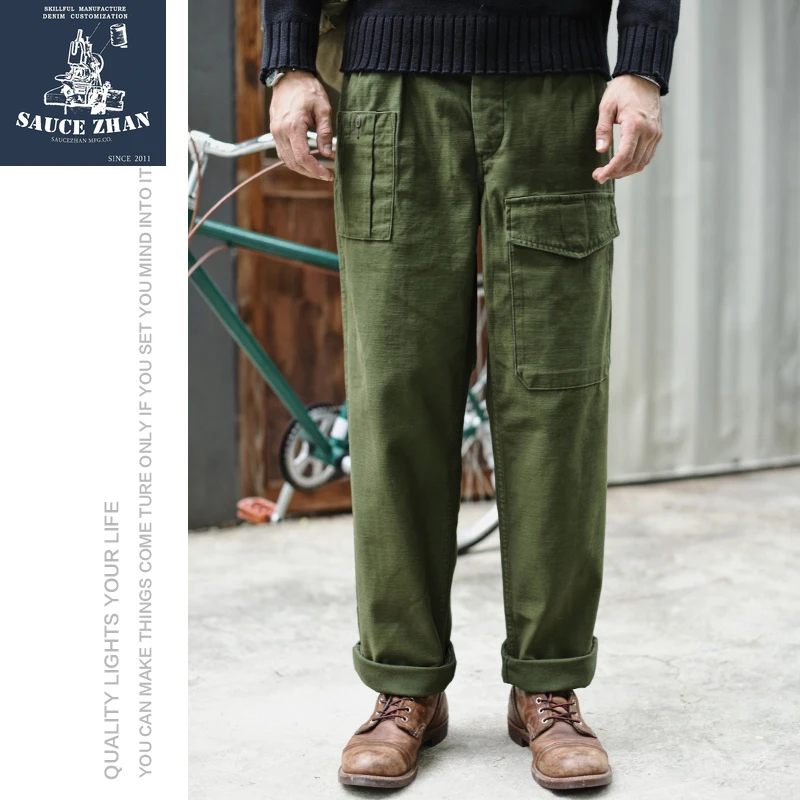 

SauceZhan P37 British Army Pants OG107 Utility Fatigue Pants Classic Military Olive Sateen Wide Leg Pants men pants casual pants