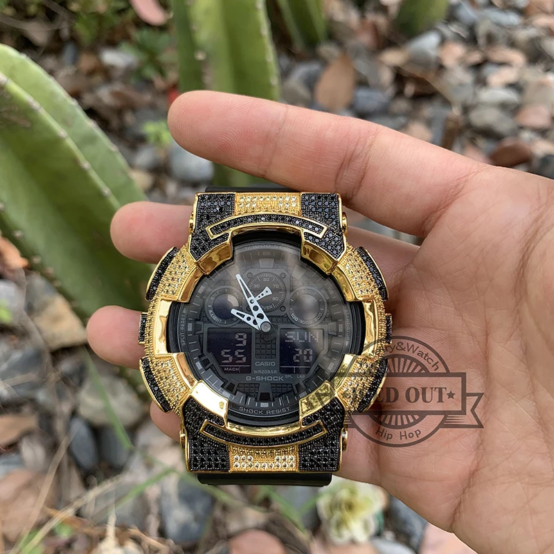 Бесплатная доставка льдом 18k позолоченные G SHOCK лаборатории с бриллиантами и