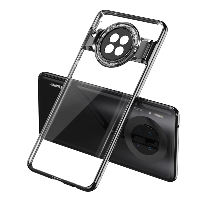 Для HUAWEI mate 30 Pro Чехол с покрытием Ультра тонкий прозрачный жесткий с наручные часы Магнитный кронштейн модный бренд защитный чехол - Цвет: Black