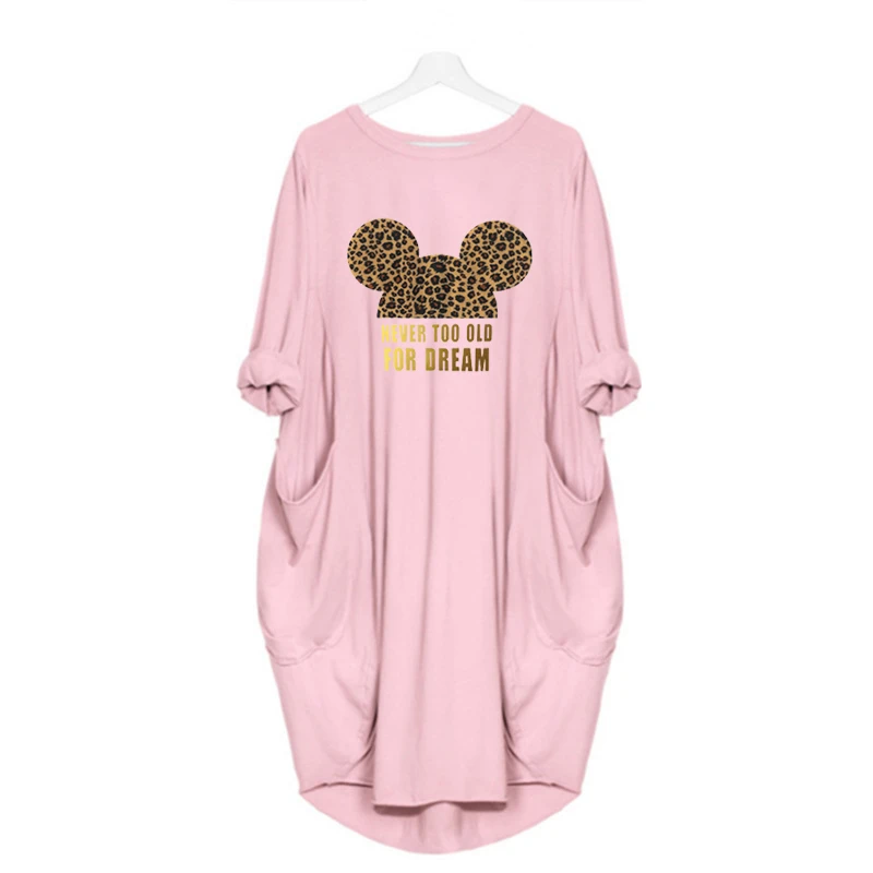 Dress Women Mickey Cartoon Pocket Loose Dresses Vintage Fall Maxi Clothes Party Casual Dresses Woman Plus Size Leopard Dress