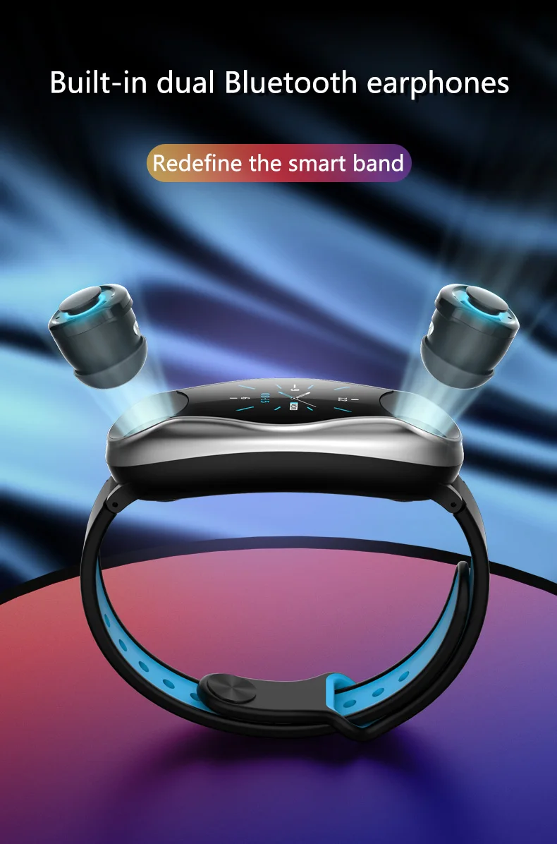 Фитнес-браслет, беспроводные Bluetooth наушники, 2 в 1, Bluetooth, 5,0 чип, IP67, водонепроницаемый, спортивный, умный, Brecelet для мужчин и женщин A