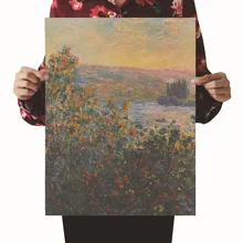 [A842] Monet's Scenery Oil Painting Retro Kraftpaper Poster Indoor Bar Cafe Decorative Painting