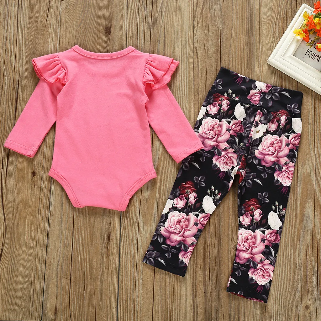 2 шт./компл., комплекты одежды для маленьких девочек, Детский комбинезон с цветочным рисунком, комбинезон, штаны, Одежда для новорожденных MuqGew