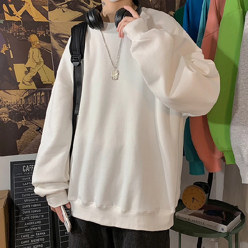 

Men Sweatshirt 2020 Solid Color Spring Autumn Hoodies Causual Streetwear Clothes Round Neck Thick Warm Oversize Fashion Clothes