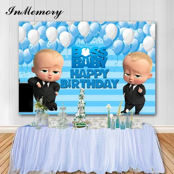 

InMemory Our Little Man Birthday Party Backdrops Boss Baby Photographic Background Child Customize Photo Banner Vinyl Photocall