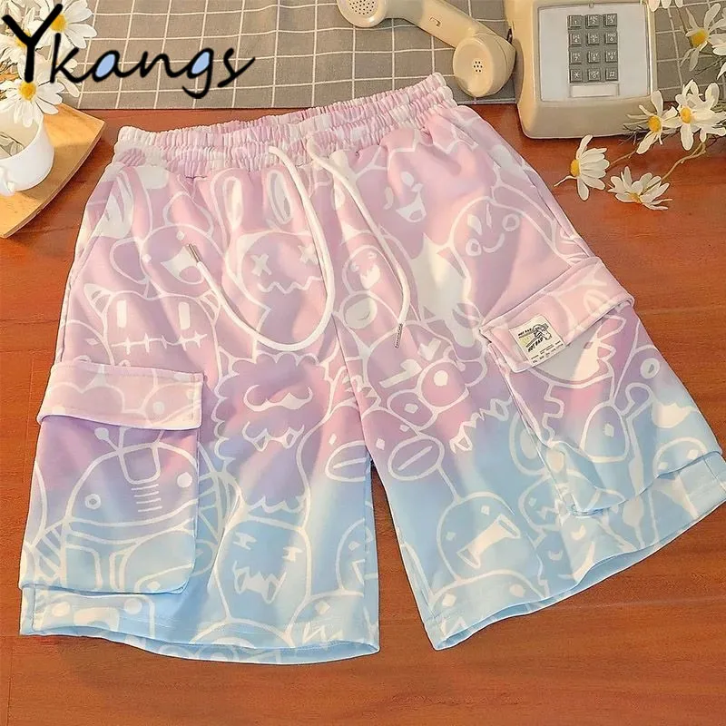 Women Cartoon Print Casual Kawaii Drawstring Elastic High Waist Sweat Shorts Harajuku Aesthetic Korean Biker Shorts Summer 2021 1