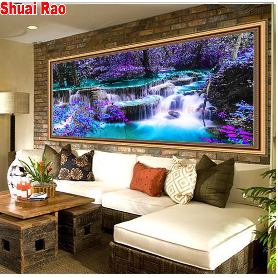 Big size DIY Diamond Painting&quotLandscape purple waterfall&quotFull Drill handwork Rhinestone Embroidery Cross Stitch Arts and Craft | Дом и