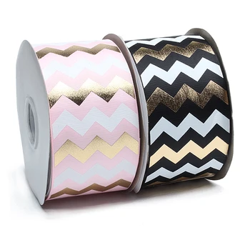 

(50 yards/lot ) 2020 Newest 3 inch gold chevron foil printed grosgrain ribbon
