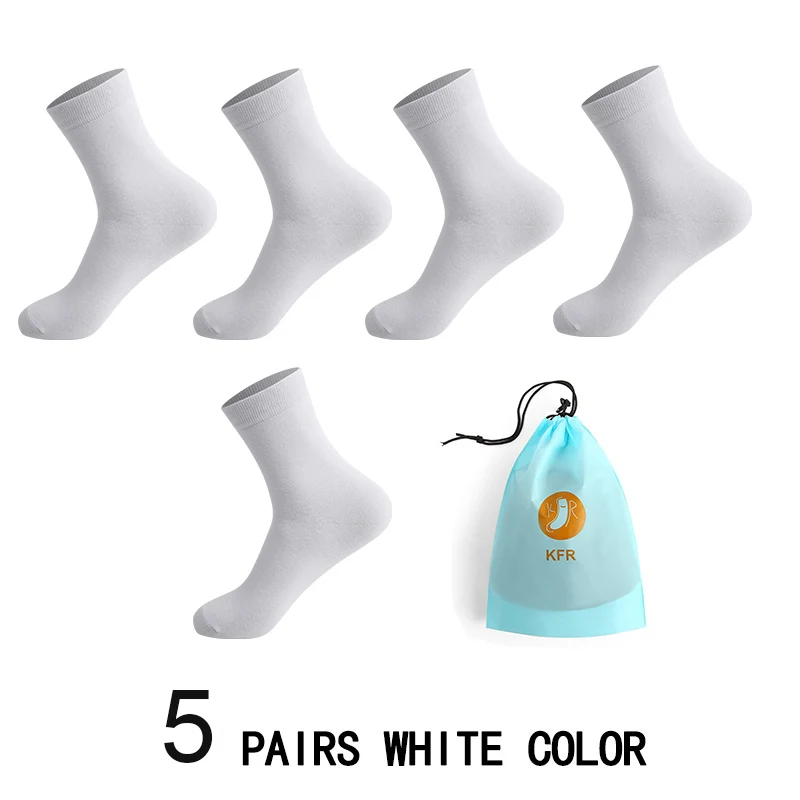 5 пар/лот мужские хлопковые носки новые стильные длинные носки деловые повседневные мужские носки для подарка плюс евро 39-45 с сумкой - Цвет: 5 white