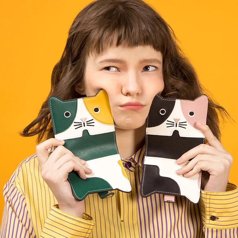 Новое поступление, кошелек для девушек, милый кошелек из искусственной кожи для девушек, женская маленькая сумка с кошкой, большая вместительность, держатель для карт