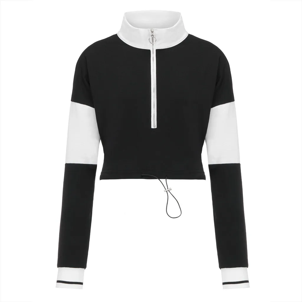 Jaycosin 2019 Fashion Autumn Women Zipper Patchwork Sweatshirt Stylish Long Sleeve Comfortable Casual Pullover Blouse Top 104#10