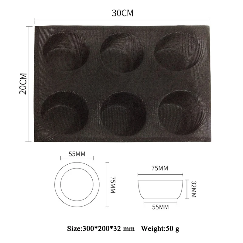 Meibum 6 полости антипригарная круглая форма для выпечки хлеба гамбургер булочка слоеная сковорода черная пористая стекловолокно силиконовая форма для кексов