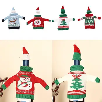 

Christmas Red Wine Bottle Cover XMAS Deer Hat Sweater Suit Table Decor