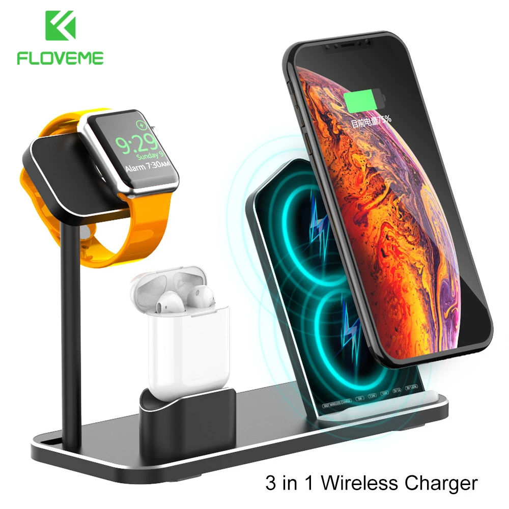 FLOVEME 3 в 1 зарядная док станция для Airpods Apple Watch iPhone 11 Pro X XR 8 беспроводного зарядного