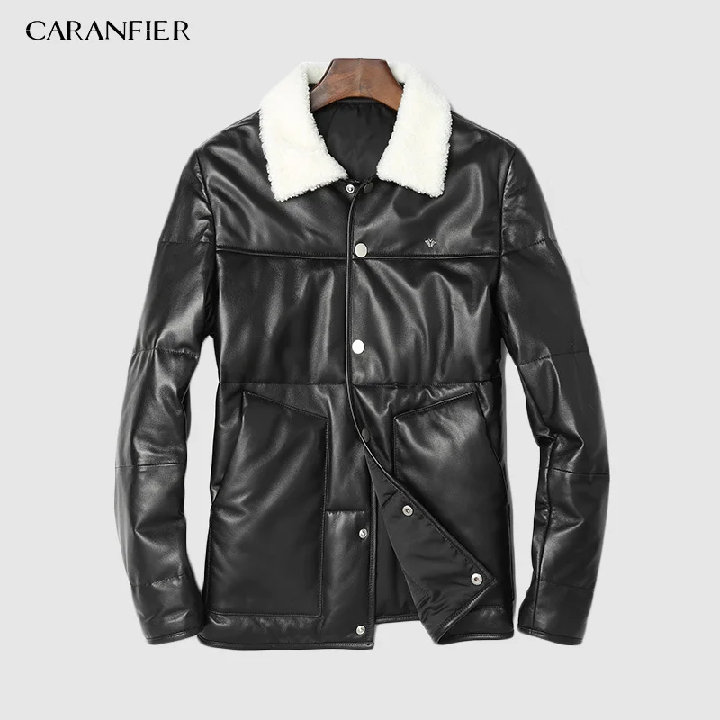 CARANFIER Air Force Flight костюм пилот меховой воротник Толстая теплая кожаная куртка из натуральной овечьей кожи куртка DHL