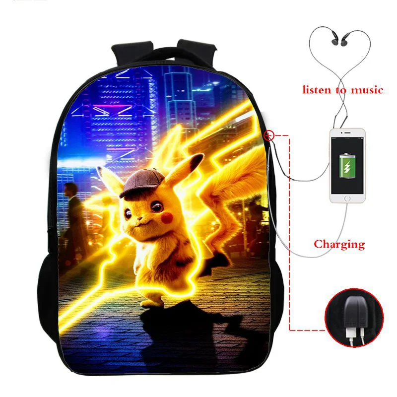 Модные рюкзаки с покемонами с героями мультфильмов детектива Пикачу 16 дюймов школьный рюкзак USB для подростков мальчиков девочек книжная сумка для ноутбука - Цвет: 7