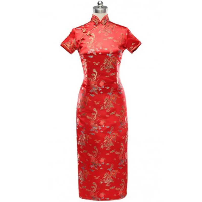 Модное красное китайское вечернее платье cheongsam, Женская атласная новинка, одежда для девушек, элегантное женское длинное платье cheongsam, размер S-3XL