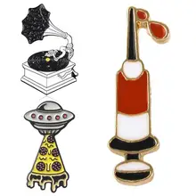 Los astronautas creativos del espacio de moda encienden la insignia salvaje del broche de la jeringa del tubo de prueba del aceite de la gota del fonógrafo del vinilo de la vendimia