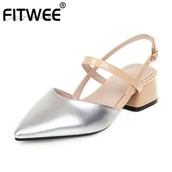 

FITWEE Big Size 31-47 Women High Heel Sandals Fashion Mixed Color Square Heels Summer Shoes Women Pointed Toe Party Footwear