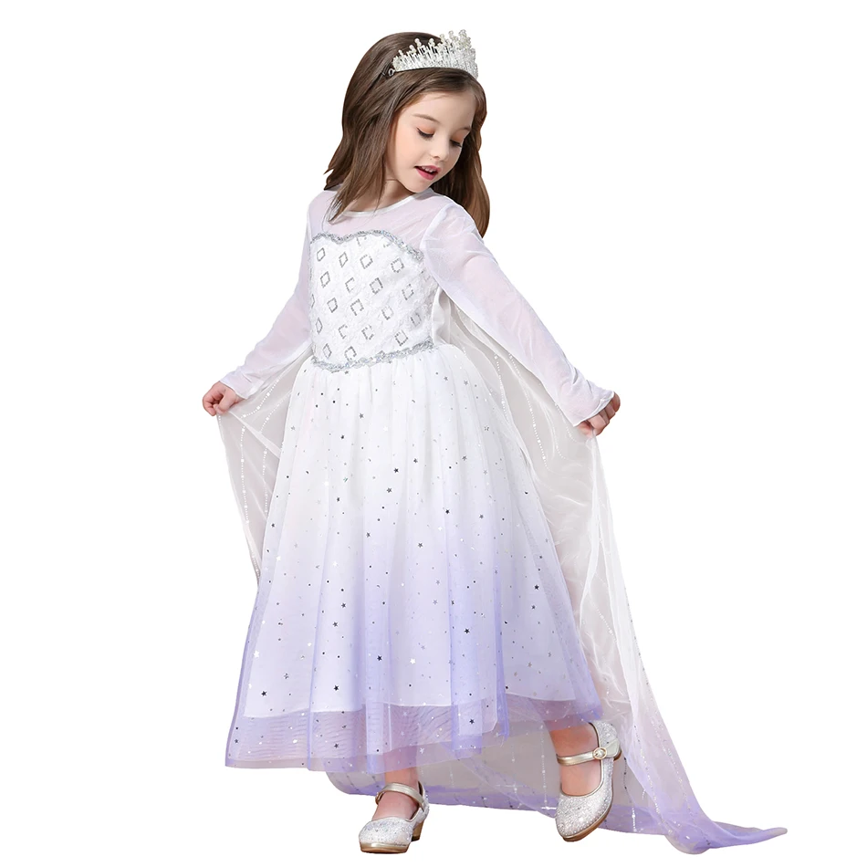 

Kids Clothes Snow Queen Elsa Cosplay Fancy Dress Halloween Party Costume Long Sleeve Sequins Mesh Prom Dress for Girls