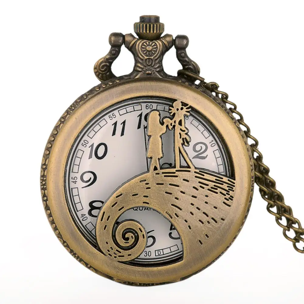 Новинка, бронзовые карманные часы Sally Jack Skellington, кварцевые карманные часы в стиле кошмар, Ретро подвеска, брелок, ожерелье, цепь для мужчин и женщин