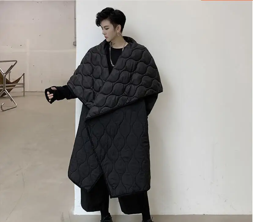 M-XL! Зимняя Новинка, темное мужское длинное пальто с большим отворотом без пряжки, хлопковое тонкое пальто