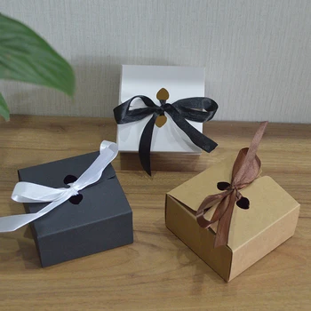 

10pcs Big Gift Box Cookie Box Paper Custom Packaging Box With Ribbon White Black Kraft Box Multi Size
