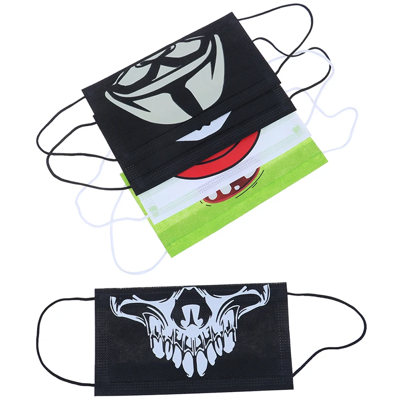 5Pcs/pack Disposable Non-woven Woman Men Skull Scarey Masks Black Mask Mouth Half Face Masquerade Cosplay Costume Mask