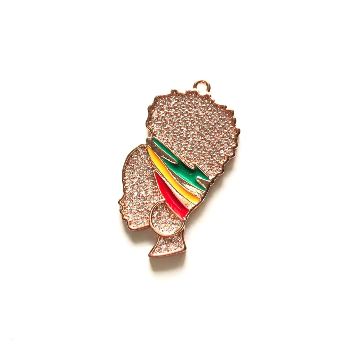 5pcs Green Yellow Red Headband Afro Girl Black Queen Charm Pendant for Women Bracelet Necklace Making Gold-Plated Jewelry Supply