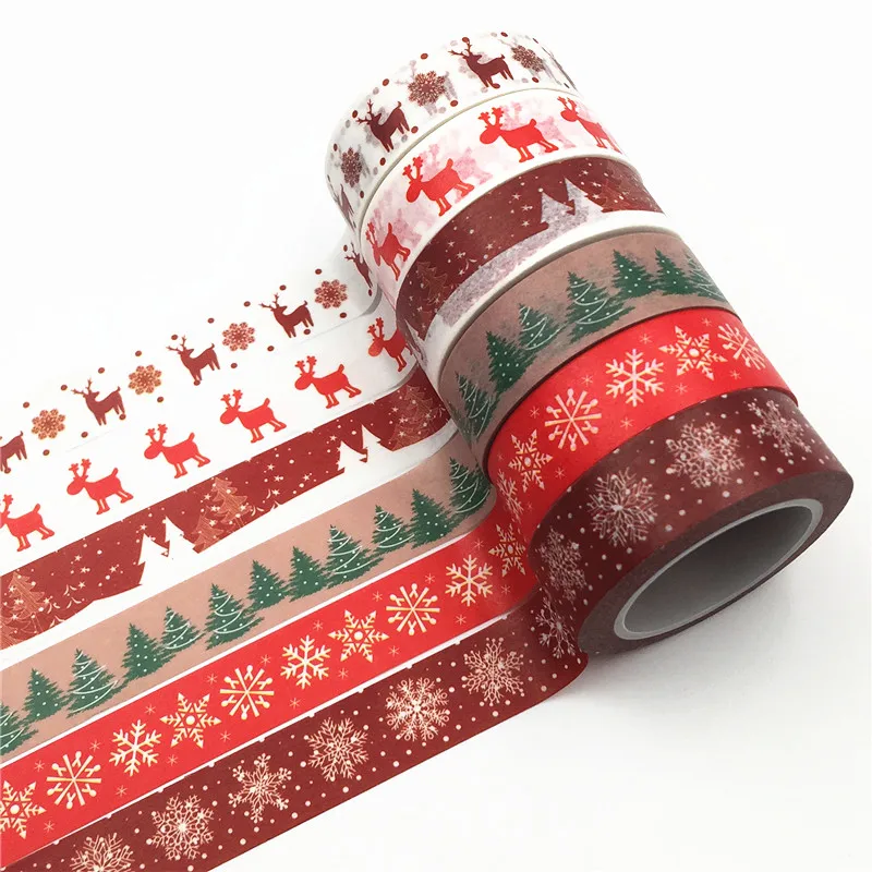 1PC Christmas Washi Tapes Snowflake Reindeer Stripes Kawaii