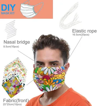 

Mouth Mask DIY Set 10pcs Cotton Craft Fabric Bundle Patchwork Squares Sewing Patchwork with 20pcs rope and 10pcs nose bridge