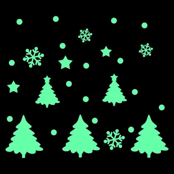 

Glow in Dark Christmas Tree Happy New Year Luminous Snowflake Decorations Shop Window Glass Home DIY TV Background Wall Stickers