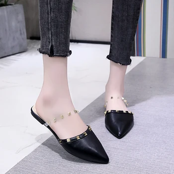 

43 Med Heels Mules Slippers Chaussure Femme New 2020 Design Women Pumps Fashion Outside Shoes Summer Luxury Platform Half Slides