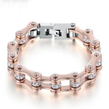 Велосипедные браслеты панк розовое золото Кристалл ювелирное изделие с мотоциклом для женщин 316L браслет для велосипедной цепи Femme