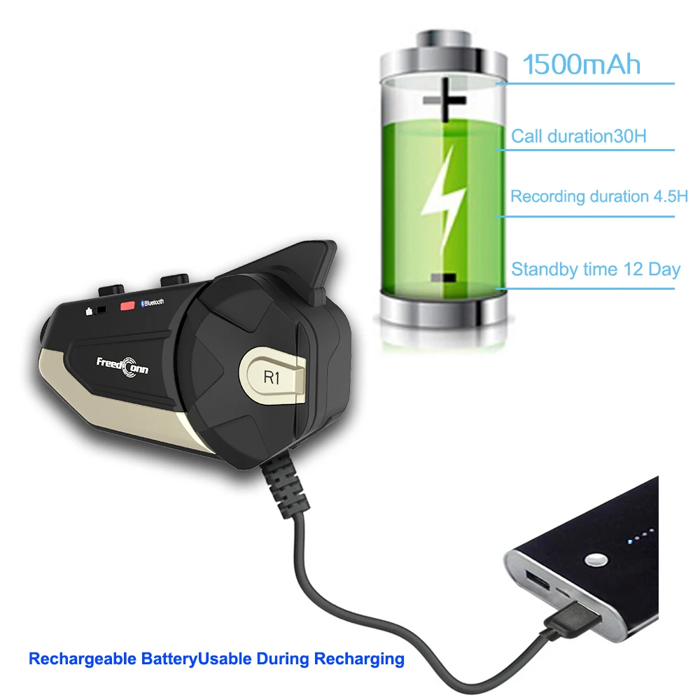 R1 WiFi Motorcycle Intercom 1080P HD Camera Motorcycle Bluetooth 4.1 Helmet Headset Intercom Interc