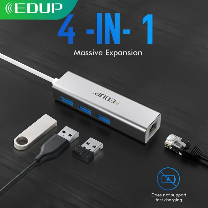 EDUP-Hub con 3 puertos USB 3.0 tipo C, adaptador para ordenador portátil, Macbook, accesorios de computadora, 1000Mbps, USB a Rj45, Gigabit, Ethernet