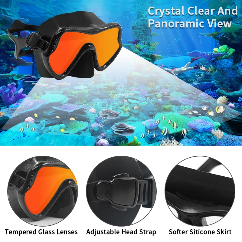 Colour Lens Professional Scuba Diving Masks Snorkeling Set Adult Silicone Skirt Anti-Fog Goggles Glasses Swimming Pool Equipment