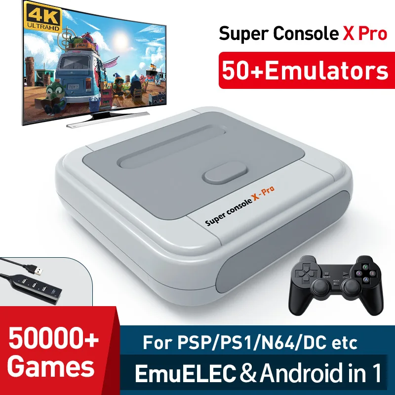 Мини-игровая ретро-консоль X Pro 4K TV HD с Wi-Fi 50000 + игр для беспроводных контроллеров