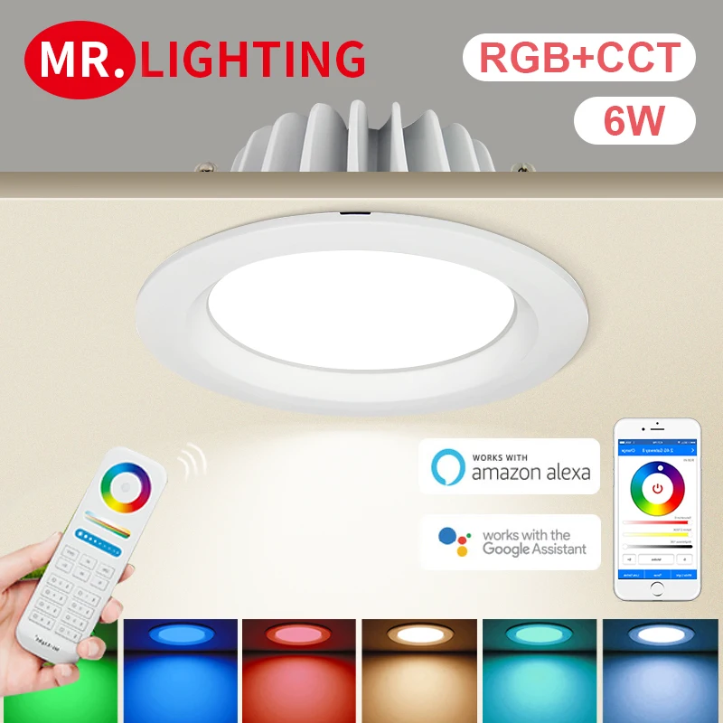 

LED Round Brightness adjustable Miboxer 6W RGB+CCT Waterproof LED Downlight FUT063 AC 100V-240V