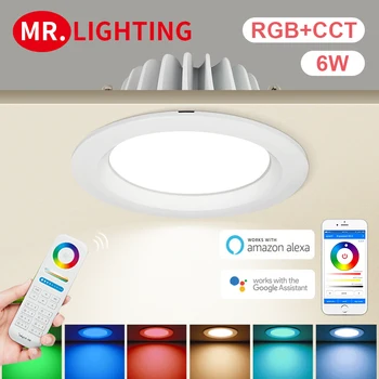 

LED Round Brightness adjustable Miboxer 6W RGB+CCT Waterproof LED Downlight FUT063 AC 100V-240V