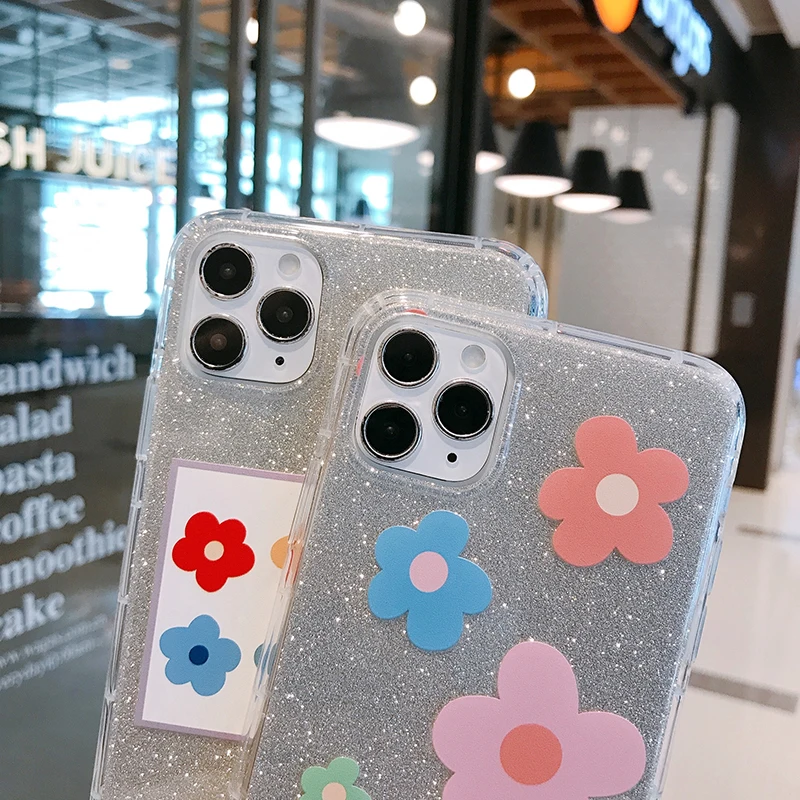 Блестящий лазерный чехол с цветочным рисунком для iPhone 11 прозрачный Мягкий тонкий