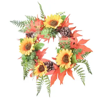 

1Pc Wedding Artificial Garland Plastic Sunflower Wreath Flower Garland Leaves Garland Orange Wreath For Home