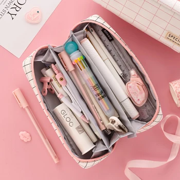 

Japanese And Korean Nets Red 3 Pocket Pencil Bag Girl Heart Stationery Bag Student Cute Multifunctional Pencil Case New